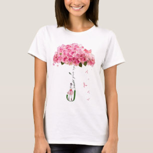 Rosa Flowers Ribbon Breast Cancer Awareness Fighte T Shirt