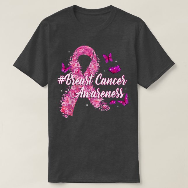 Rosa Flowers Ribbon Breast Cancer Awareness T Shirt (Design framsida)