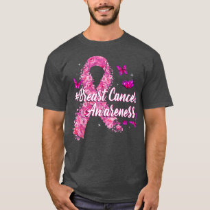 Rosa Flowers Ribbon Breast Cancer Awareness T Shirt