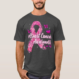 Rosa Flowers Ribbon Breast Cancer Awareness T Shirt