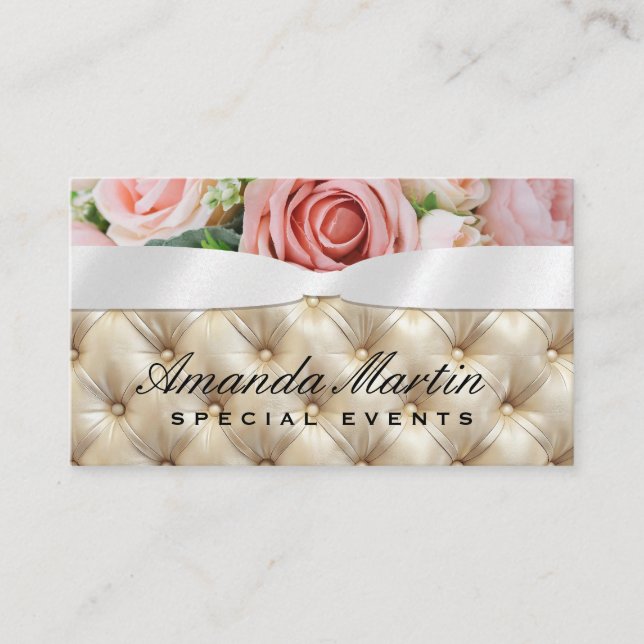 Rosa Flowers | Ribbon | Opholsted Visitkort (Framsida)