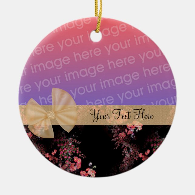 Rosa Flowers Ribbon Photo Ornament (Framsidan)