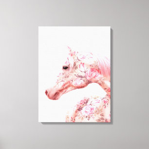 Rosa Flowers Riding Horse   Aesthetic Artwork Canvastryck