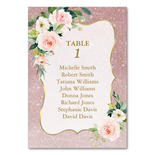 Rosa Flowers Ro Guld Baptism Sittdiagram Bordsnummer (Framsidan)