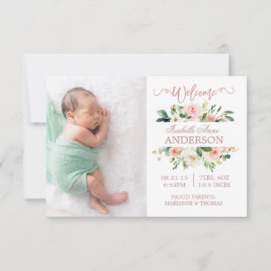 Rosa Flowers Ro Guld Foto Birth Notice Meddelande