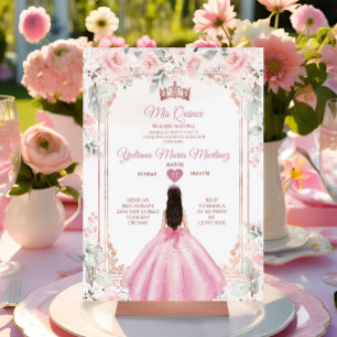 Rosa Flowers & Ro Guld Krona Mis Quince Inbjudningar
