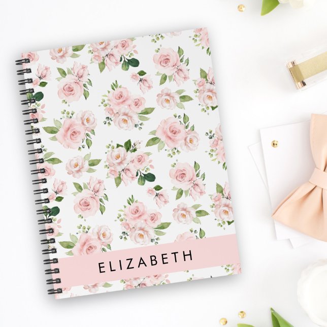 Rosa Flowers, Ro, Watercolor Flowers, ditt namn Anteckningsbok (Skapare uppladdad)