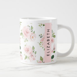 Rosa Flowers, Ro, Watercolor Flowers, ditt namn Jumbo Mugg