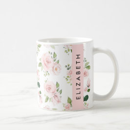 Rosa Flowers, Ro, Watercolor Flowers, ditt namn Kaffemugg