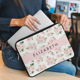 Rosa Flowers, Ro, Watercolor Flowers, ditt namn Laptop Fodral