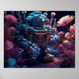 Rosa Flowers Robot Poster