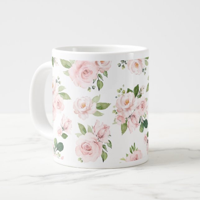 Rosa Flowers, Rosa ros, Watercolor Flowers Jumbo Mugg (Framsida vänster)