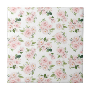Rosa Flowers, Rosa ros, Watercolor Flowers Kakelplatta