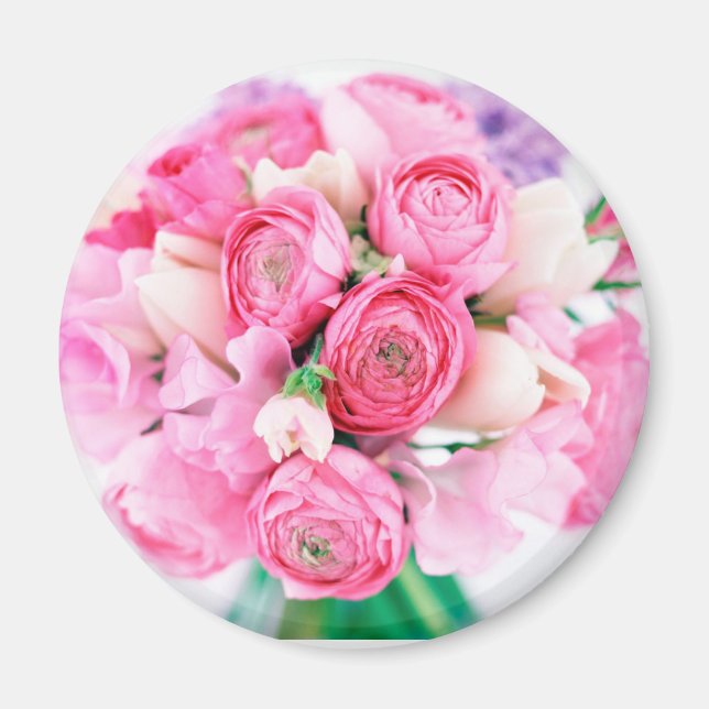 Rosa Flowers Round Magnet (Framsidan)