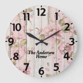 Rosa Flowers Rustic Stor Klocka