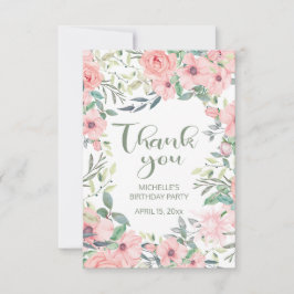Rosa Flowers Sage Grönt Lövs Sweet 16 Tack Kort