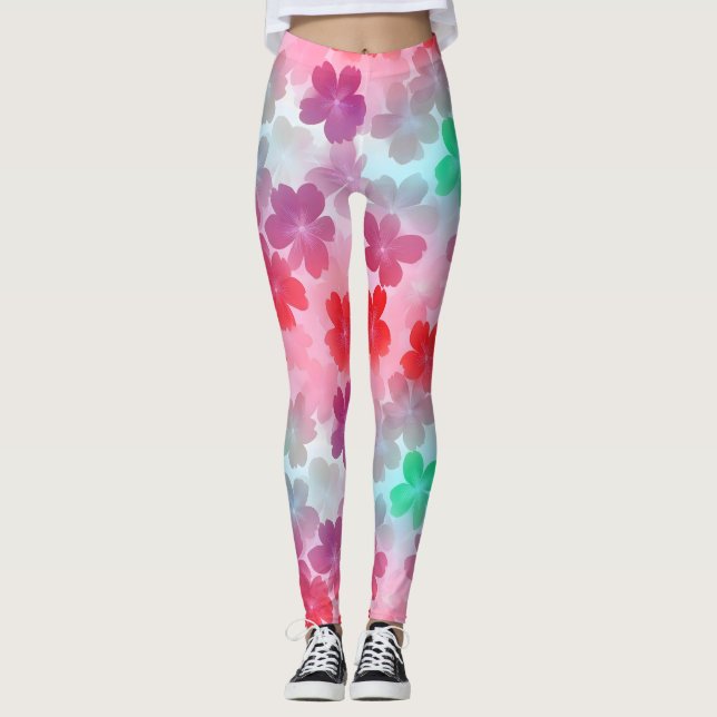 Rosa Flowers Sakura Abstrakt Leggings (Framsida)