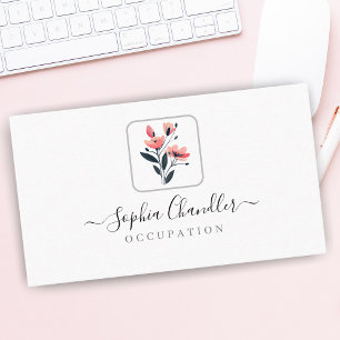 Rosa Flowers, Script Namn, enkel klass Visitkort