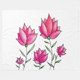 Rosa Flowers Söt Minimalist Bläck Watercolor Art Fleecefilt