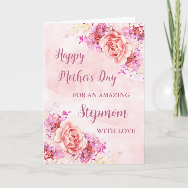 Rosa Flowers Stepmamma Lycklig Mors dag-kort Kort (Framsida)