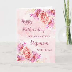 Rosa Flowers Stepmamma Lycklig Mors dag-kort Kort
