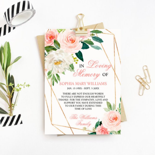  Rosa Flowers Sympathy Memory Tack Kort (Skapare uppladdad)