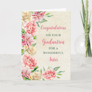 Rosa Flowers syster Grattis Studenten Kort