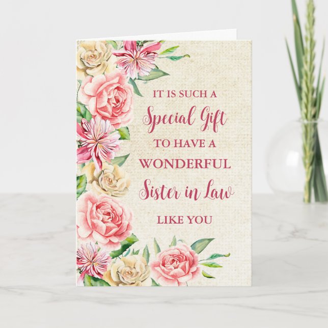 Rosa Flowers syster i Law Lycklig Mors dag Card Kort (Framsida)