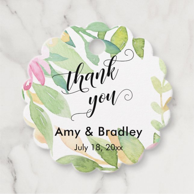 Rosa Flowers Tack Personlig Bröllop Gåvor Etiketter (Framsida)