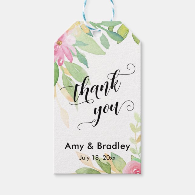 Rosa Flowers Tack Personlig Bröllop Presentetikett (Framsidan)