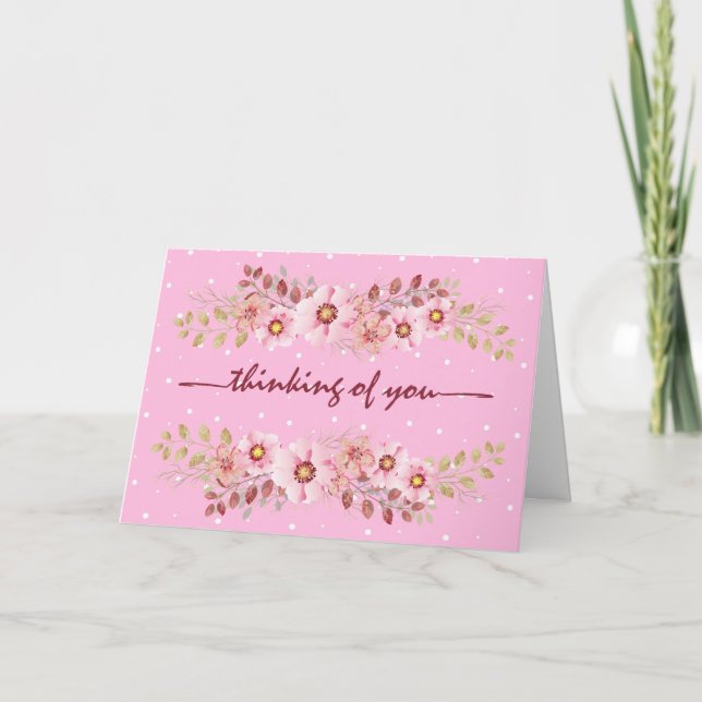 Rosa Flowers tänker på dig Kort (Framsida)