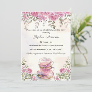 Rosa Flowers Tea Party Möhippa Inbjudningar