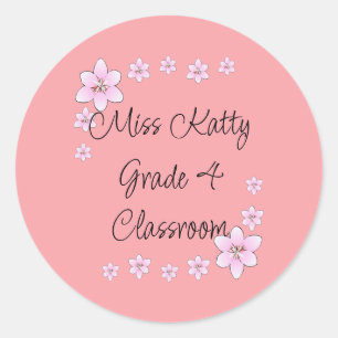 Rosa Flowers Teacher Classic Round Sticker Runt Klistermärke