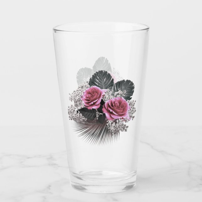 Rosa Flowers Tropical Löv Glaskopp (Framsida)