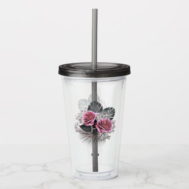 Rosa Flowers Tropical Löv Take Away Mugg (Framsida)