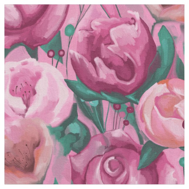 Rosa Flowers Tyg (Närbild)