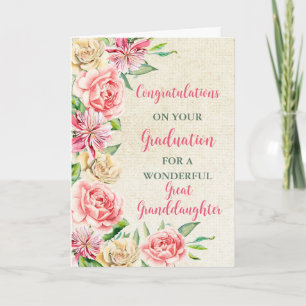 Rosa Flowers Underbar Granddotter Studenten Kort