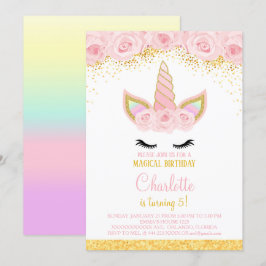 Rosa Flowers Unicorn Birthday Inbjudan
