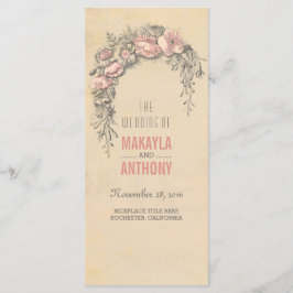 Rosa Flowers Vintage bröllop-program Program