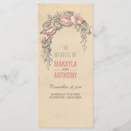 Rosa Flowers Vintage bröllop-program Program