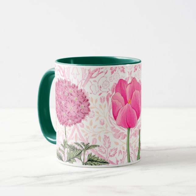 Rosa Flowers Vintage Stil Mugg Kopp (Framsida vänster)