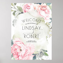 Rosa Flowers Vintage Watercolor Bröllop Poster