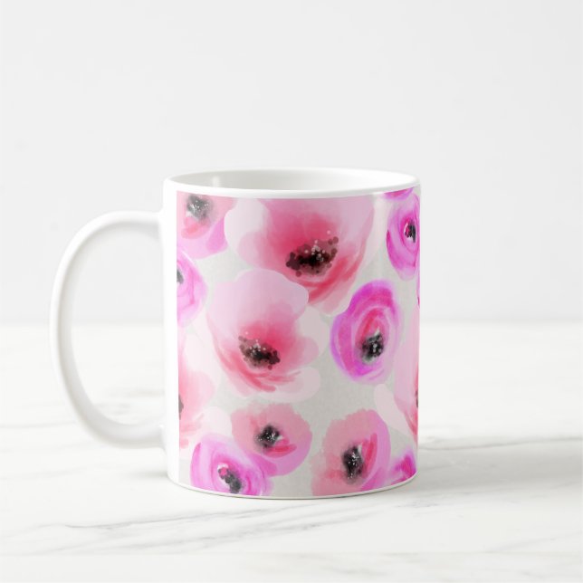 Rosa Flowers Watercolor Digital Art Kaffemugg (Vänster)