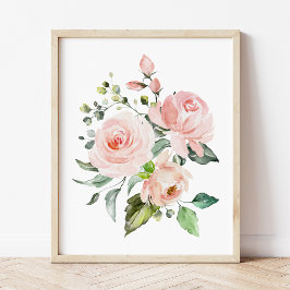 Rosa Flowers, Watercolor Flowers, Girl Nursery Fototryck