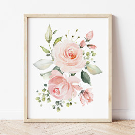 Rosa Flowers, Watercolor Flowers, Girl Nursery Fototryck
