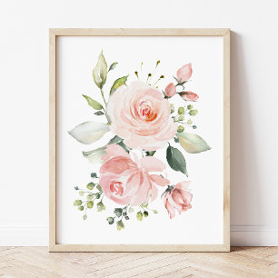 Rosa Flowers, Watercolor Flowers, Girl Nursery Fototryck