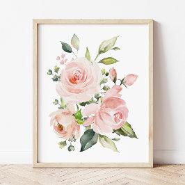 Rosa Flowers, Watercolor Flowers, Girl Nursery Fototryck