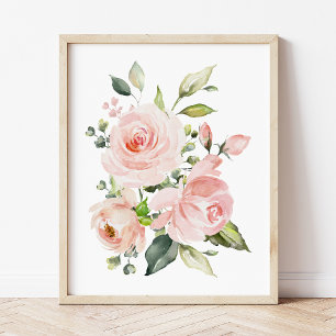 Rosa Flowers, Watercolor Flowers, Girl Nursery Fototryck