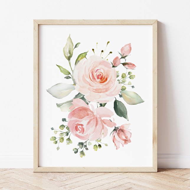 Rosa Flowers, Watercolor Flowers, Girl Nursery Poster (Skapare uppladdad)