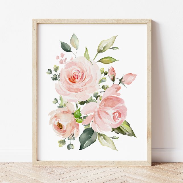 Rosa Flowers, Watercolor Flowers, Girl Nursery Poster (Skapare uppladdad)